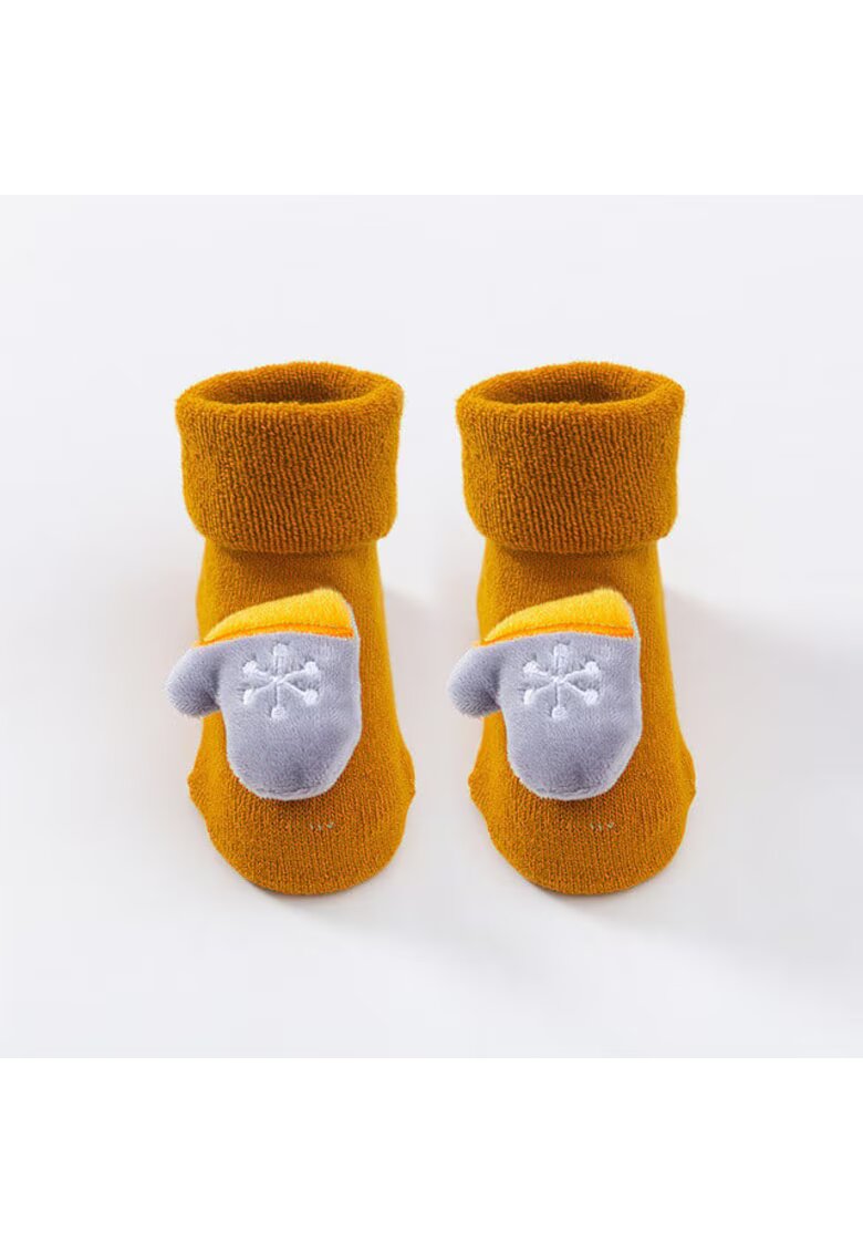 Superbaby Sosete Flausate - Antiderapante - Model Jucarioare De Craciun - Model 5 - Galben mustar