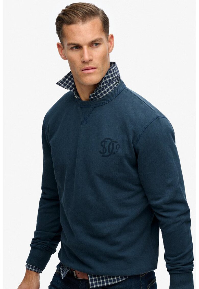 Superdry  Co SUPERDRY - Bluza de trening cu decolteu la baza gatului si detaliu cu logo discret - Bleumarin