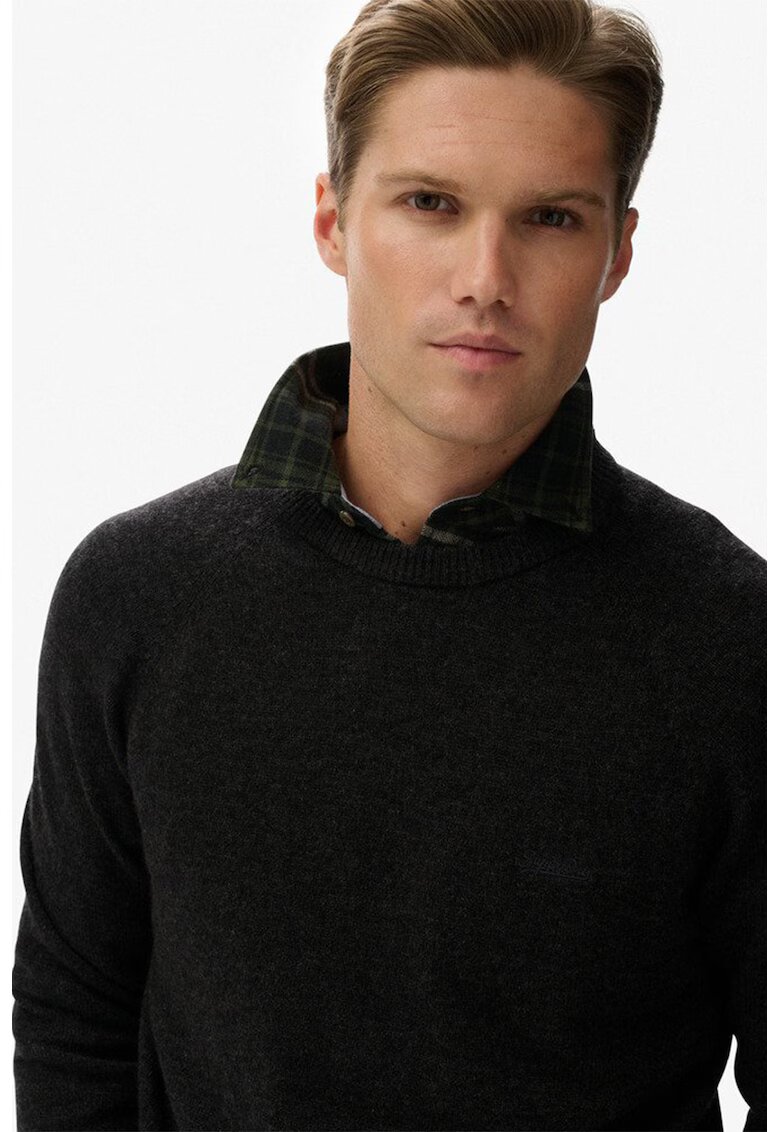 Superdry  Co SUPERDRY - Pulover regular fit din amestec de lana cu maneci raglan - Negru melange