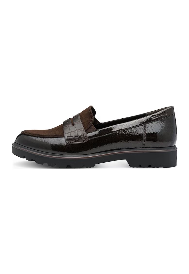 Tamaris Pantofi loafer cu aspect lacuit si varf rotund - Maro inchis/Negru