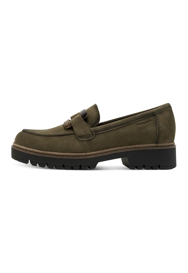 Tamaris Pantofi loafer cu toc masiv - Kaki inchis