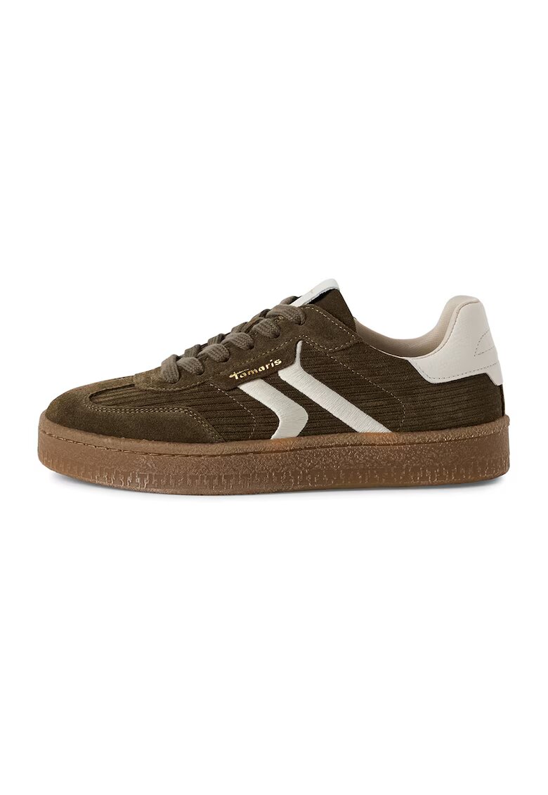 Tamaris Pantofi sport din piele intoarsa cu aspect texturat - Verde masliniu/Caramel/Alb murdar