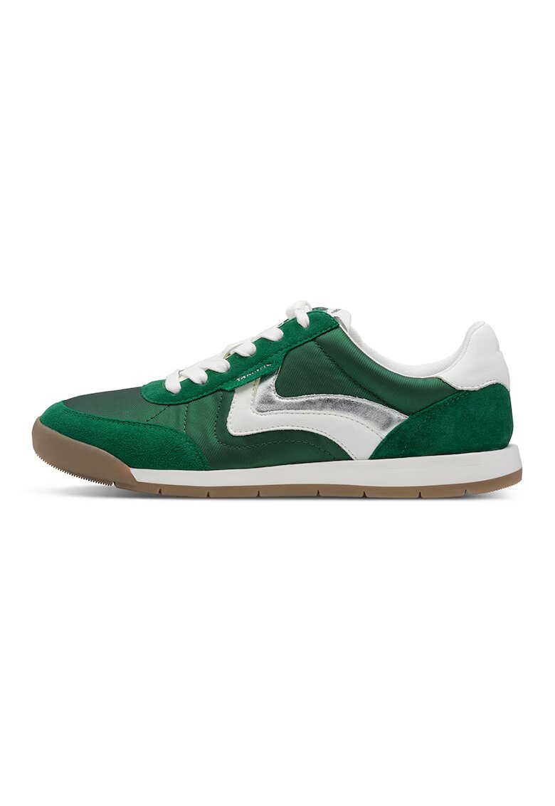 Tamaris Pantofi sport low cut cu garnituri din piele intoarsa - Verde/Caramel/Alb murdar