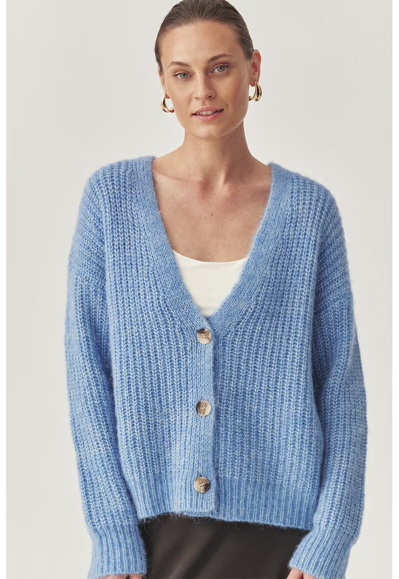 Tatuum Cardigan tricotat din amestec de lana cu maneci cazute - Albastru pastel
