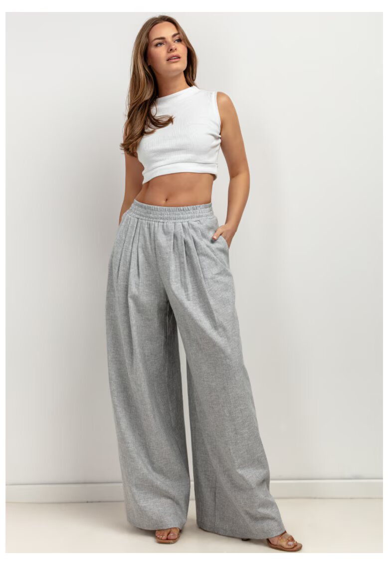 Tessita Pantaloni palazzo cu pliuri si talie elastica