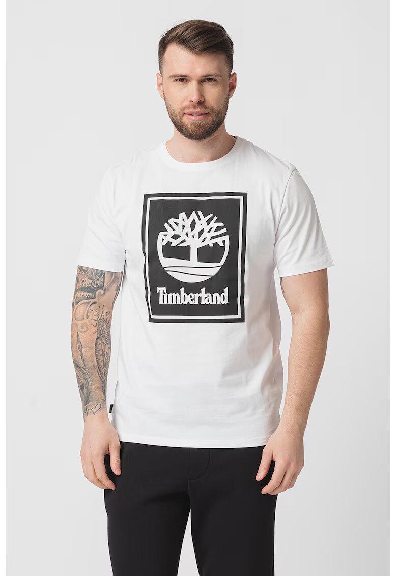 Timberland Tricou din bumbac cu imprimeu logo - Alb/Negru