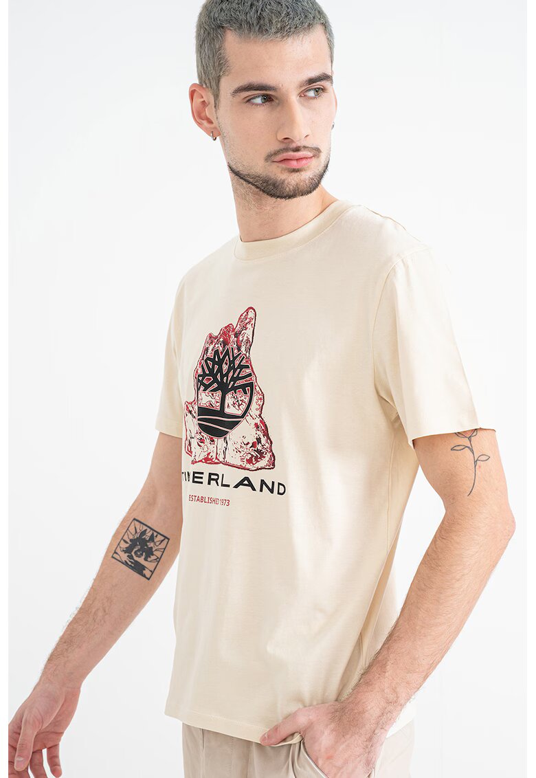 Timberland Tricou din bumbac cu logo Seasonal Tree - Rosu/Bej