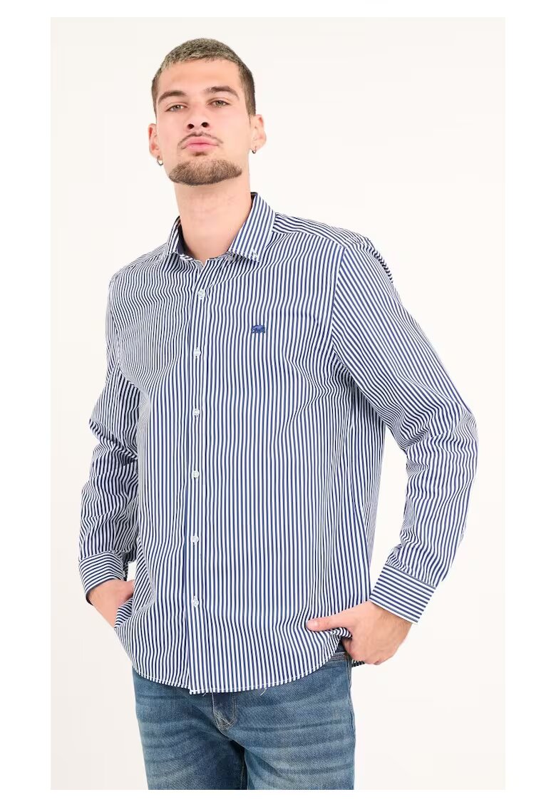 Timeout Camasa barbat cu maneca lunga si dungi ( DARK BLUE - Material: Bumbac - Albastru
