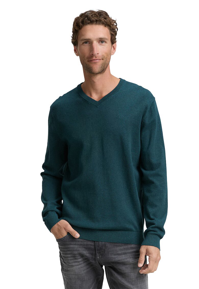 Tom Tailor Pulover tricotat fin cu decolteu in V - Verde englez