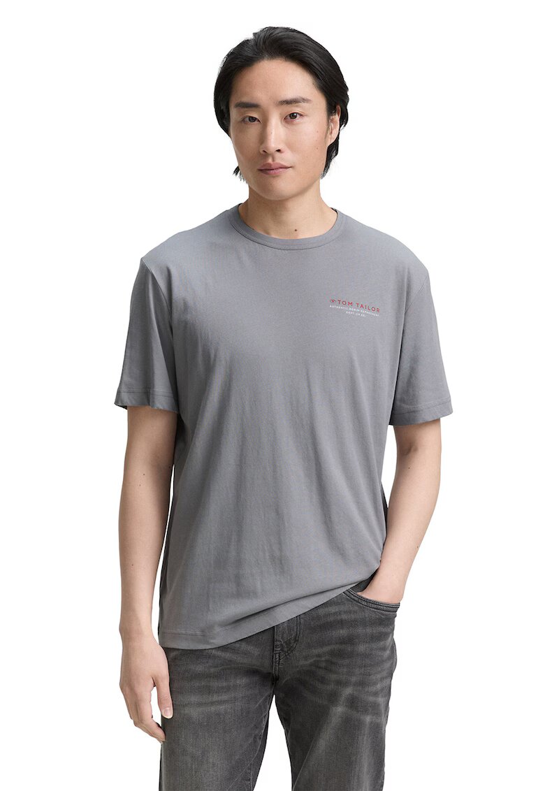 Tom Tailor Tricou regular fit cu decolteu la baza gatului - Gri