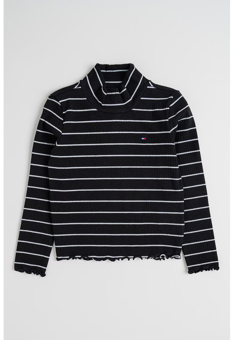 Tommy Hilfiger Bluza cu model in dungi si guler inalt - Negru/Argintiu