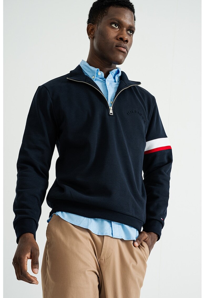 Tommy Hilfiger Bluza de trening din amestec de bumbac organic cu fenta cu fermoar - Albastru ultramarin
