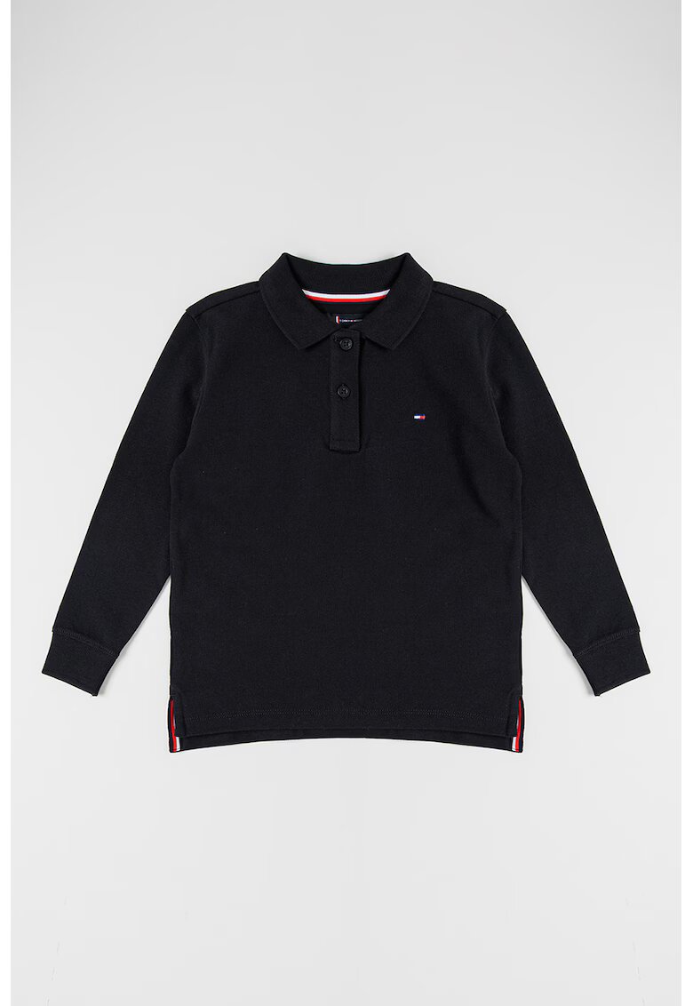 Tommy Hilfiger Bluza din bumbac cu guler polo - Negru