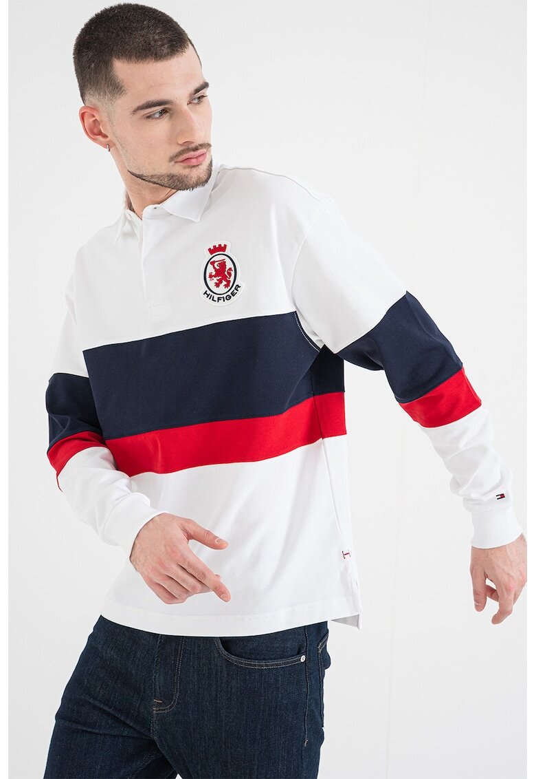 Tommy Hilfiger Bluza polo cu detaliu logo - Rosu/Alb/Bleumarin