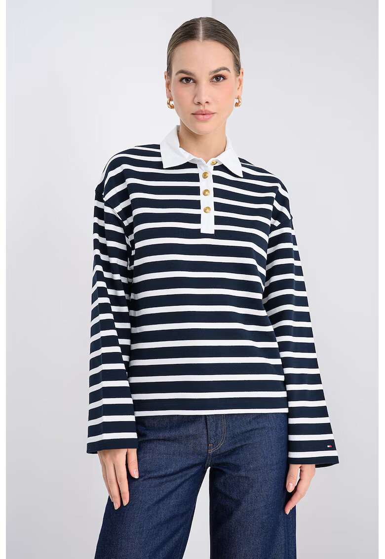 Tommy Hilfiger Bluza polo cu dungi - Albastru ultramarin/Alb murdar