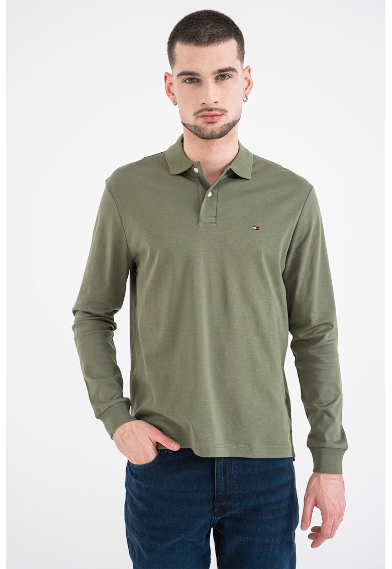 Tommy Hilfiger Bluza polo cu logo discret - Kaki