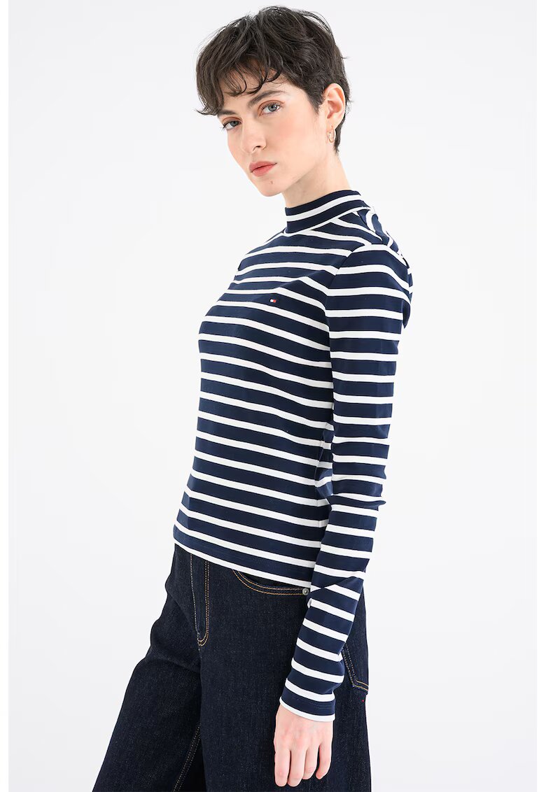 Tommy Hilfiger Bluza slim fit cu decolteu la baza gatului - Alb/Bleumarin