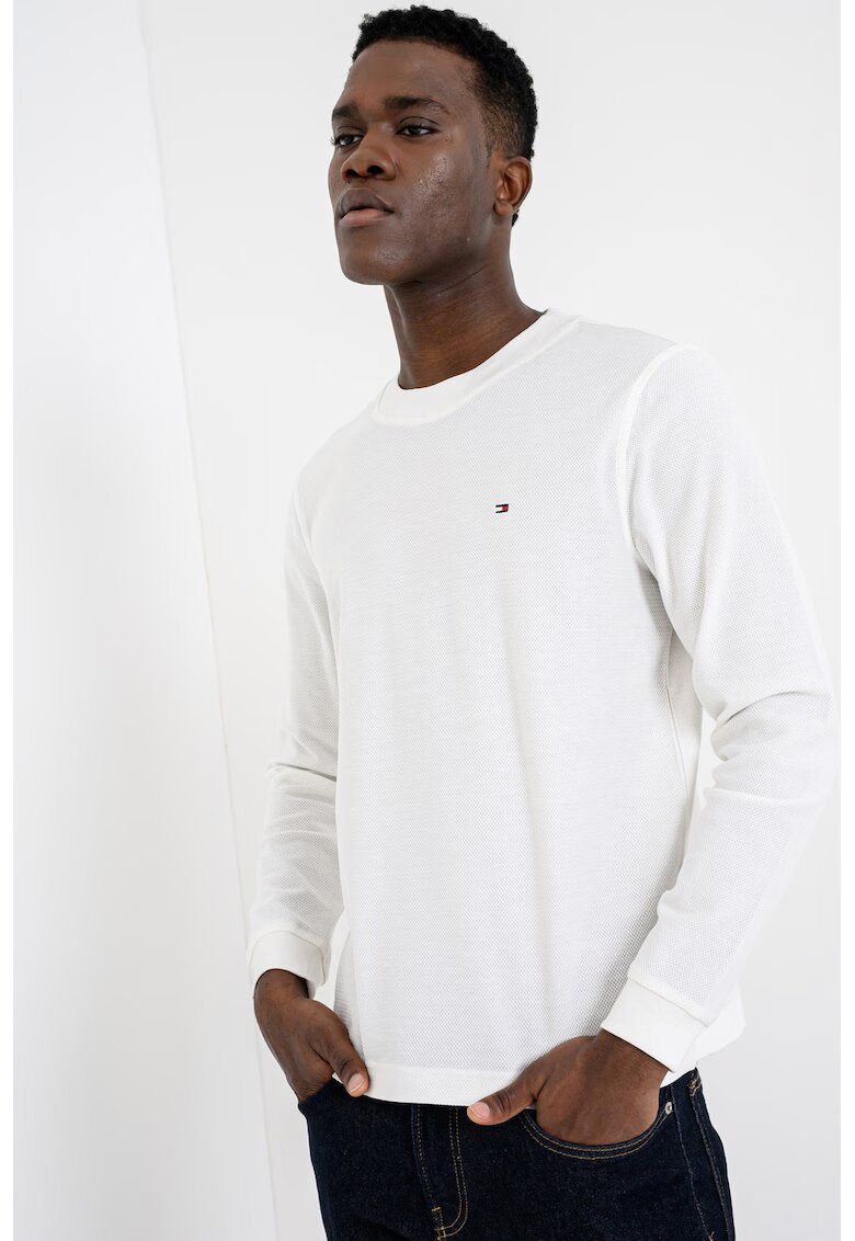 Tommy Hilfiger Bluza uni cu decolteu la baza gatului - Alb