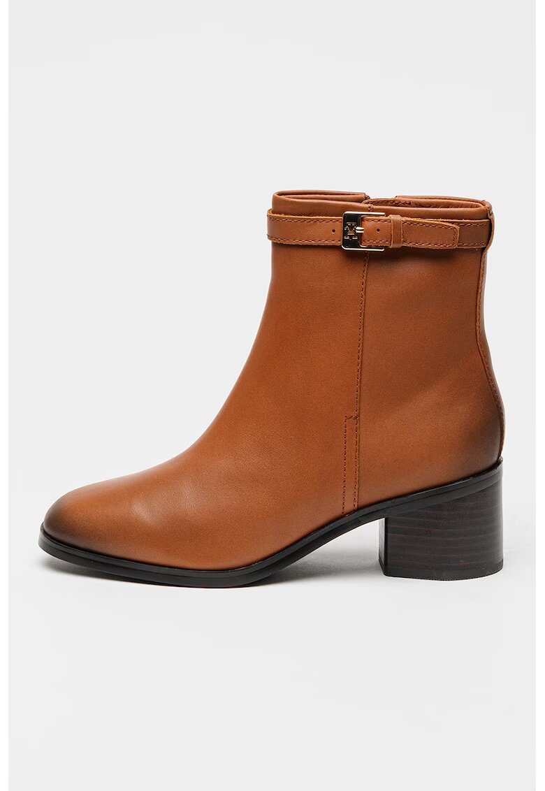 Tommy Hilfiger Botine de piele cu fermoar lateral - Maro scortisoara