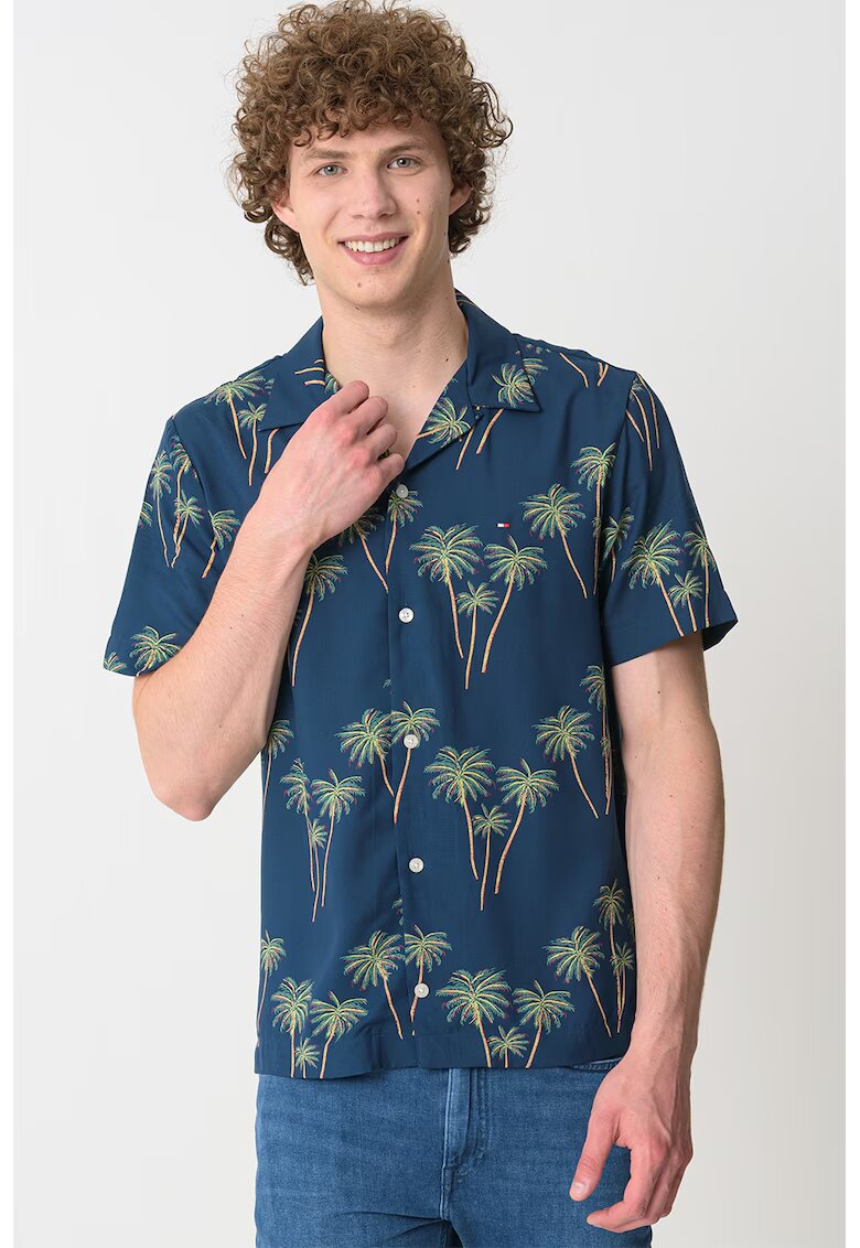 Tommy Hilfiger Camasa de modal cu imprimeu tropical - Verde/Albastru inchis