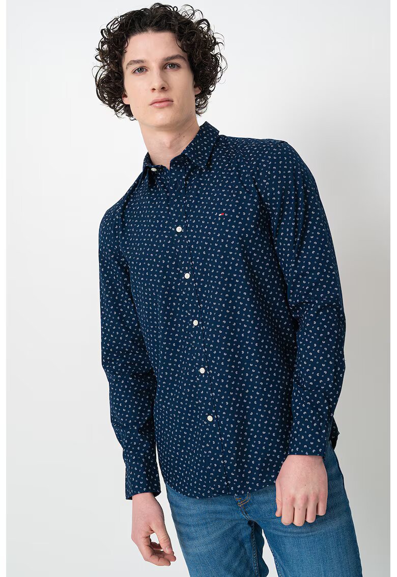 Tommy Hilfiger Camasa din bumbac cu buline - Albastru inchis