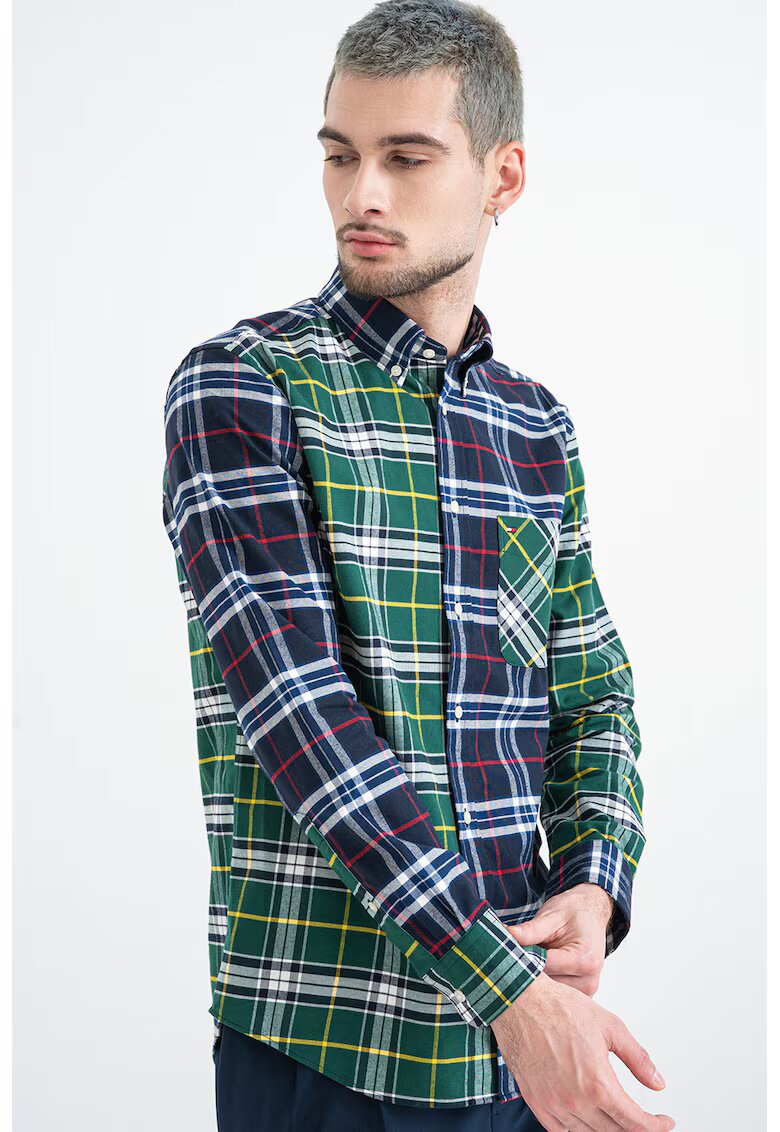 Tommy Hilfiger Camasa din bumbac cu model in carouri - Alb/Galben/Verde inchis