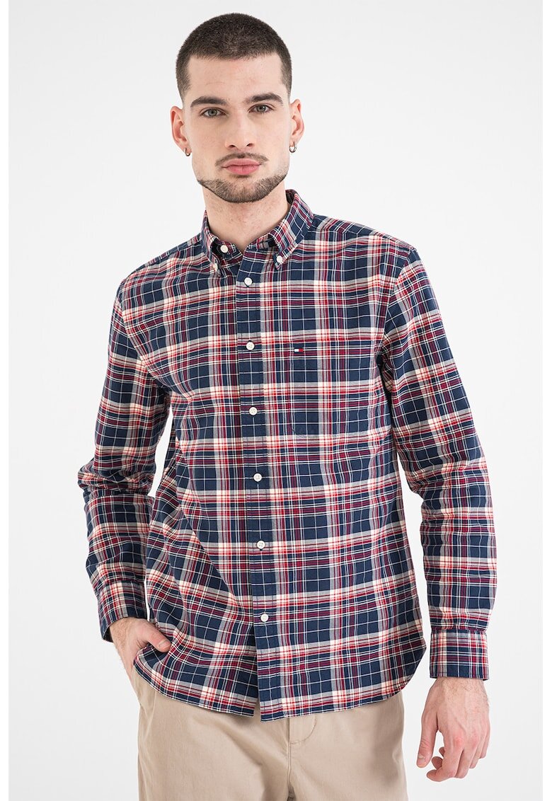 Tommy Hilfiger Camasa din bumbac cu model in carouri - Rosu/Alb murdar/Bleumarin