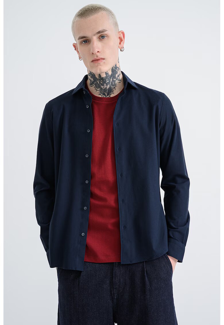Tommy Hilfiger Camasa uni de bumbac - Albastru ultramarin