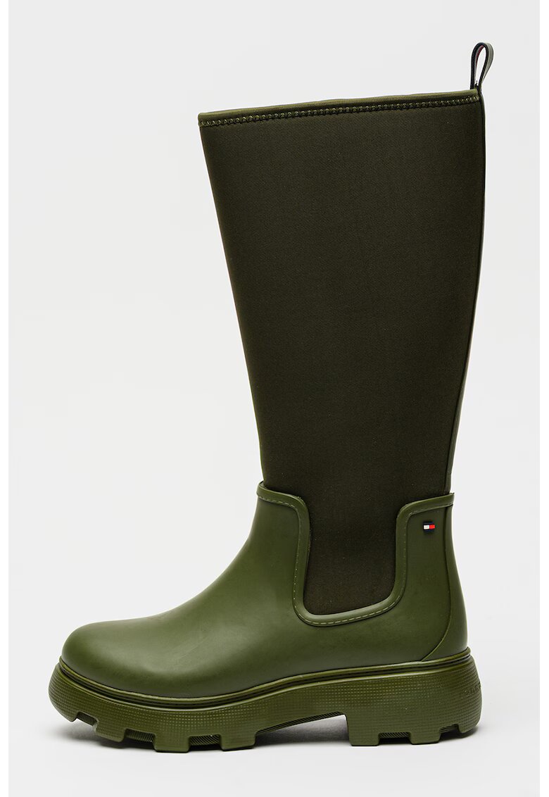 Tommy Hilfiger Cizme lungi de piele ecologica cu insertii din material textil - Verde