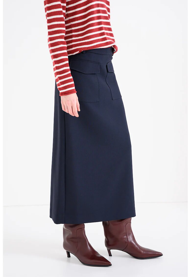 Tommy Hilfiger Fusta midi cu talie inalta - Bleumarin