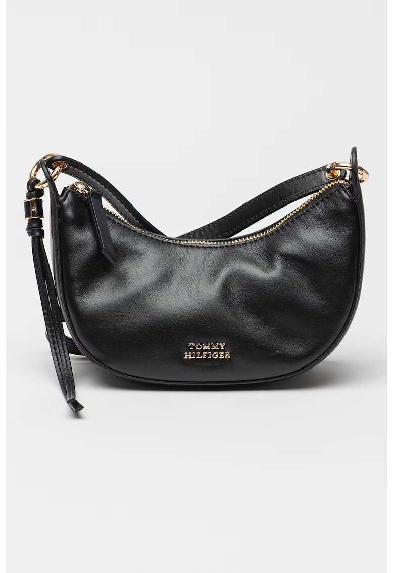 Tommy Hilfiger Geanta crossbody de piele in froam de semiluna - Negru