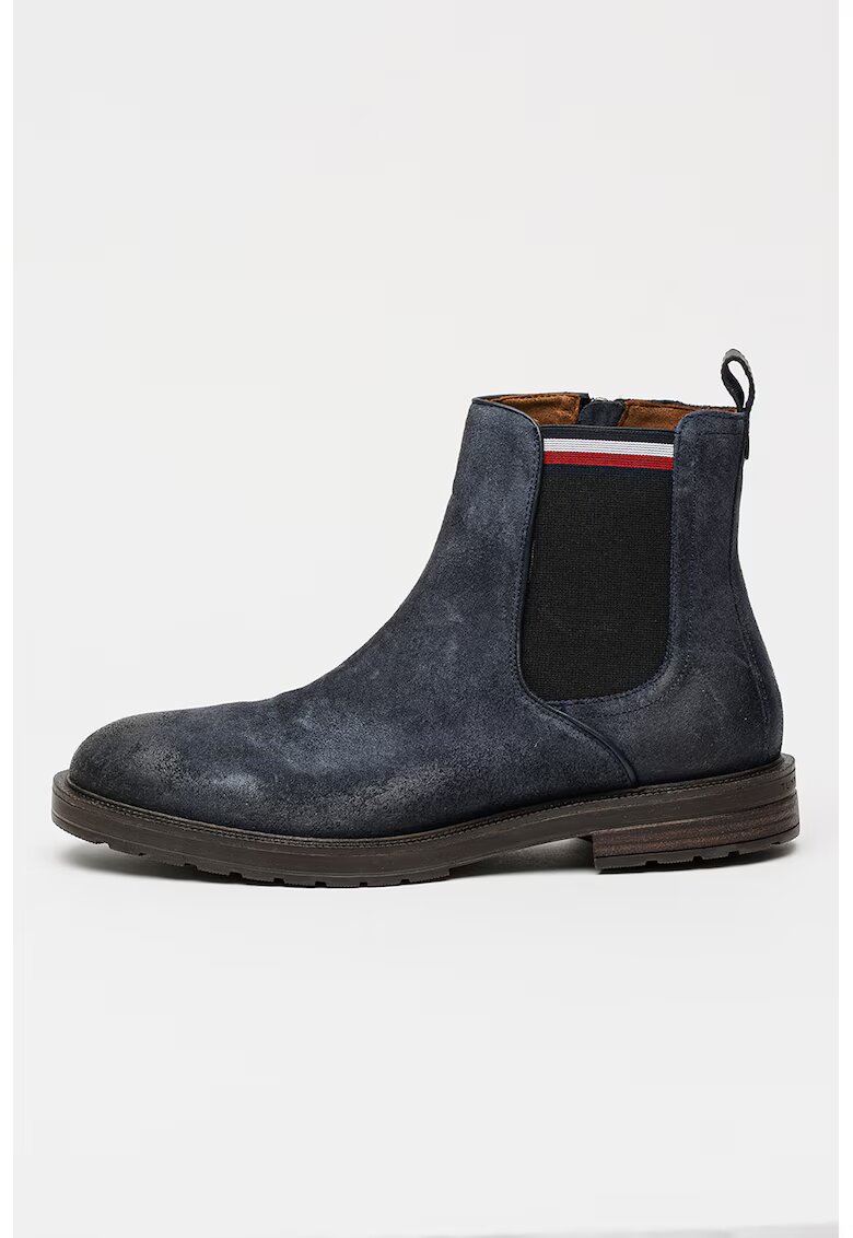 Tommy Hilfiger Ghete Chelsea de piele intoarsa - Bleumarin