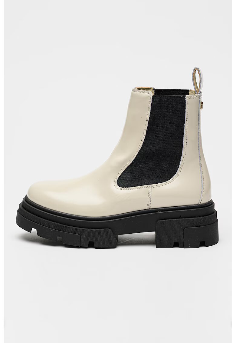 Tommy Hilfiger Ghete Chelsea de piele lacuita - Bej deschis