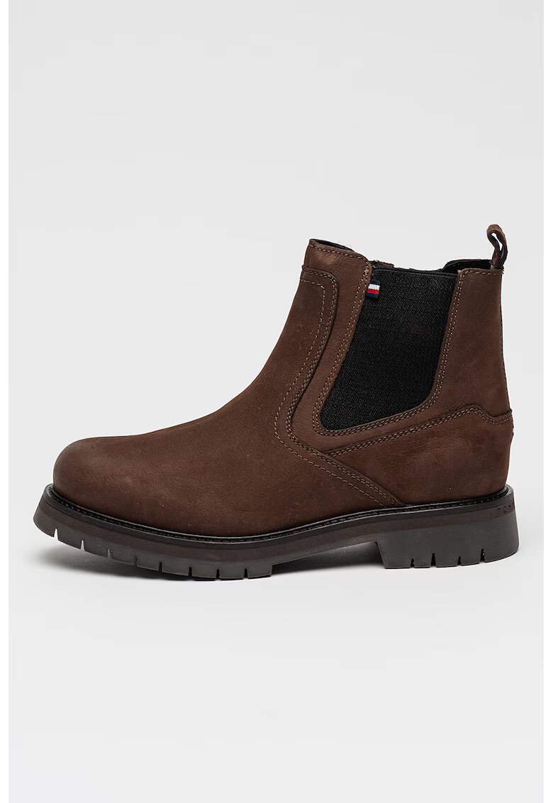 Tommy Hilfiger Ghete Chelsea din piele nabuc Flex - Maro