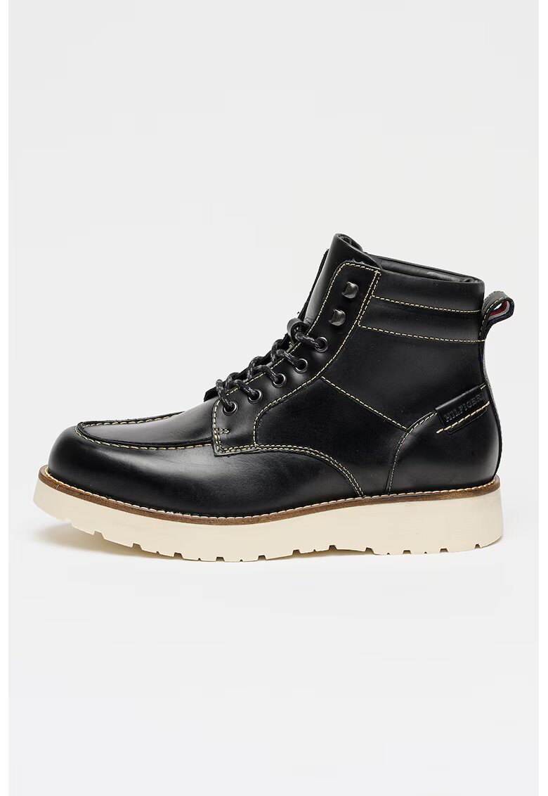 Tommy Hilfiger Ghete din piele cu logo discret - Negru
