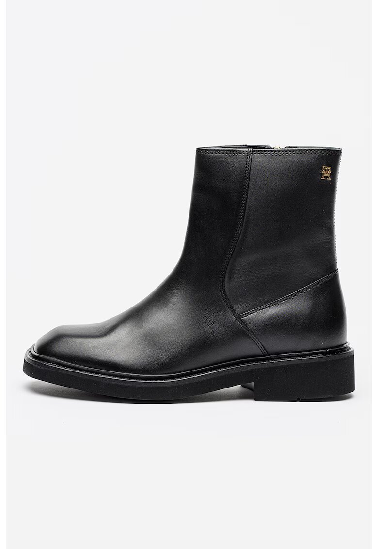 Tommy Hilfiger Ghete din piele cu varf patrat - Negru