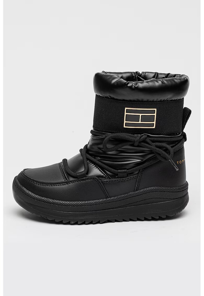 Tommy Hilfiger Ghete din piele ecologica cu garnituri din material textil si aspect metalic - Negru