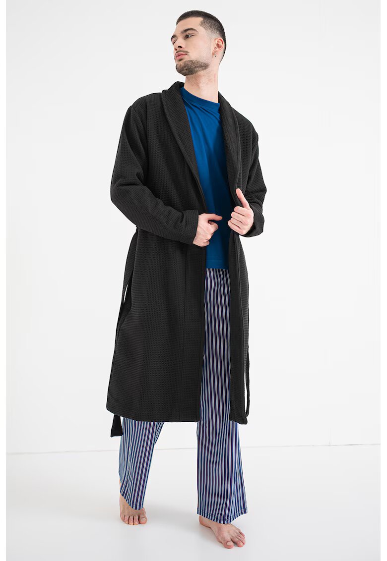 Tommy Hilfiger Halat de baie din amestec de bumbac organic cu logo - Negru