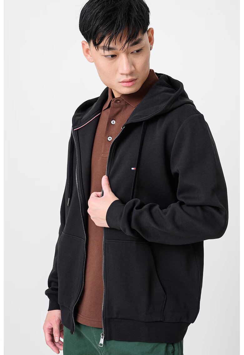 Tommy Hilfiger Hanorac cu fermoar si logo discret - Negru stins