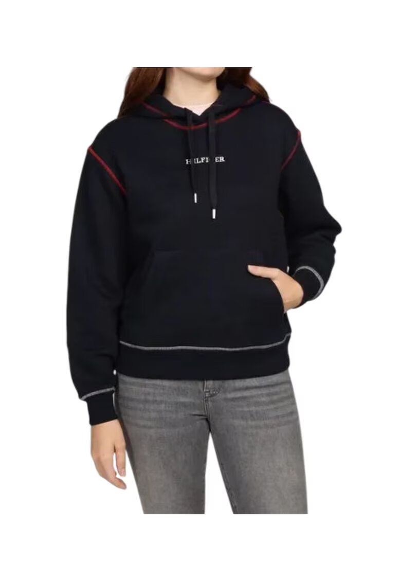 Tommy Hilfiger Hanorac dama bleumarin - cu gluga - material bumbac si poliester - cu logo brodat