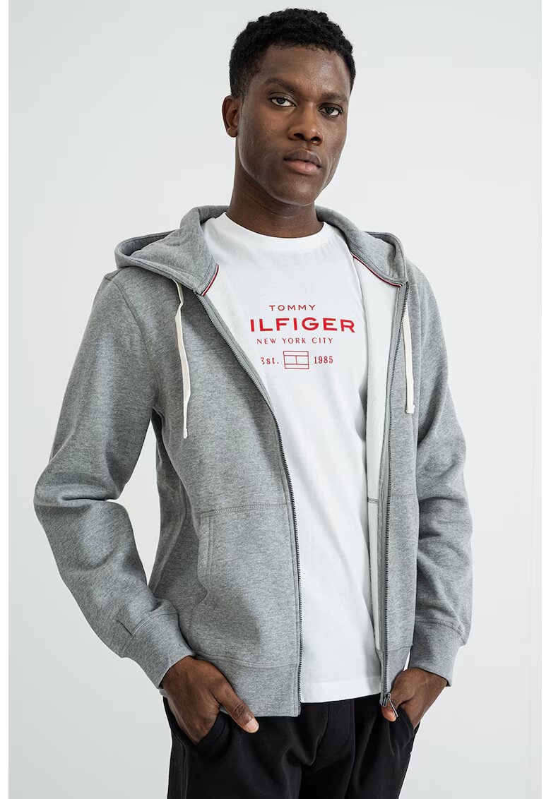 Tommy Hilfiger Hanorac din amestec de bumbac cu fermoar - Gri inchis melange