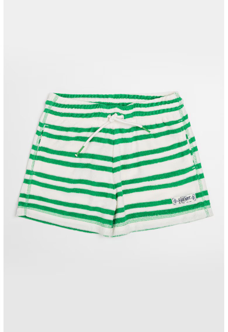 Tommy Hilfiger Pantaloni scurti cu dungi si snururi - Verde/Alb murdar