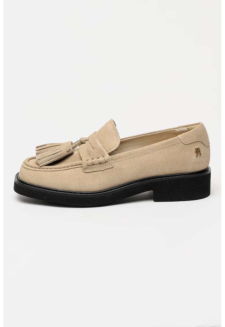Tommy Hilfiger Pantofi loafer de piele intoarsa cu talpa plata - Bej