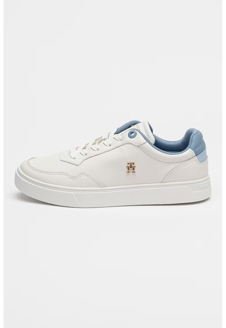 Tommy Hilfiger Pantofi sport de piele cu logo - Albastru lavanda/Alb optic