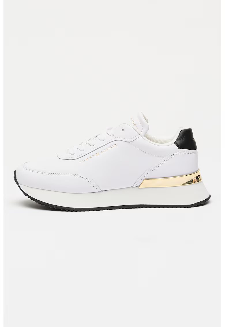 Tommy Hilfiger Pantofi sport de piele cu logo discret - Alb/Auriu