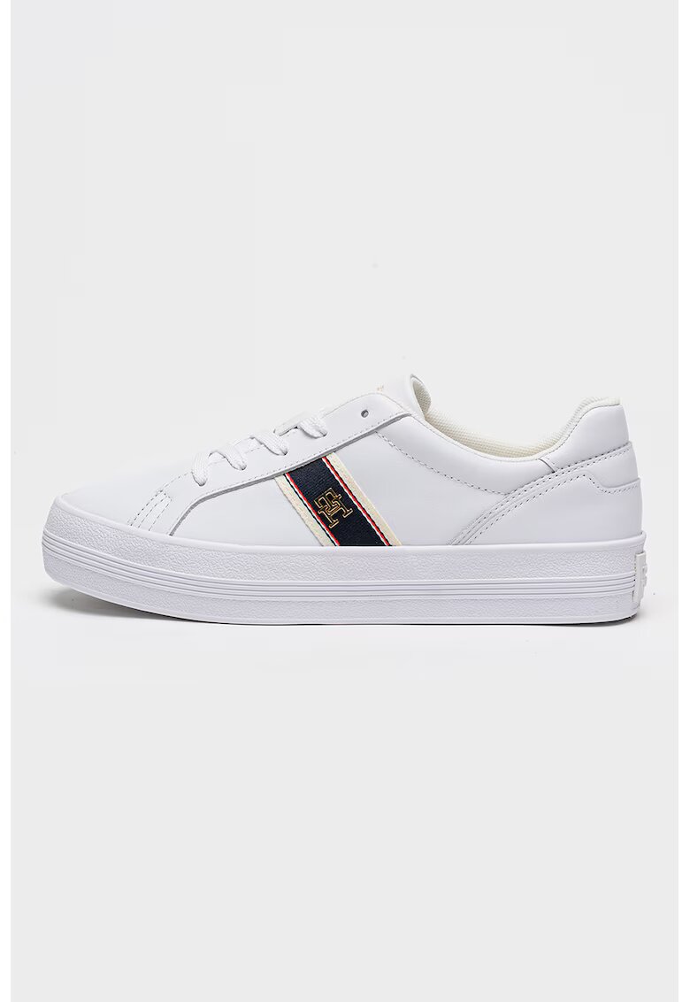 Tommy Hilfiger Pantofi sport din piele cu logo Vulc Webbing - Alb/Bleumarin