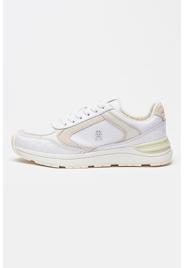 Tommy Hilfiger Pantofi sport din piele si piele intoarsa - Alb