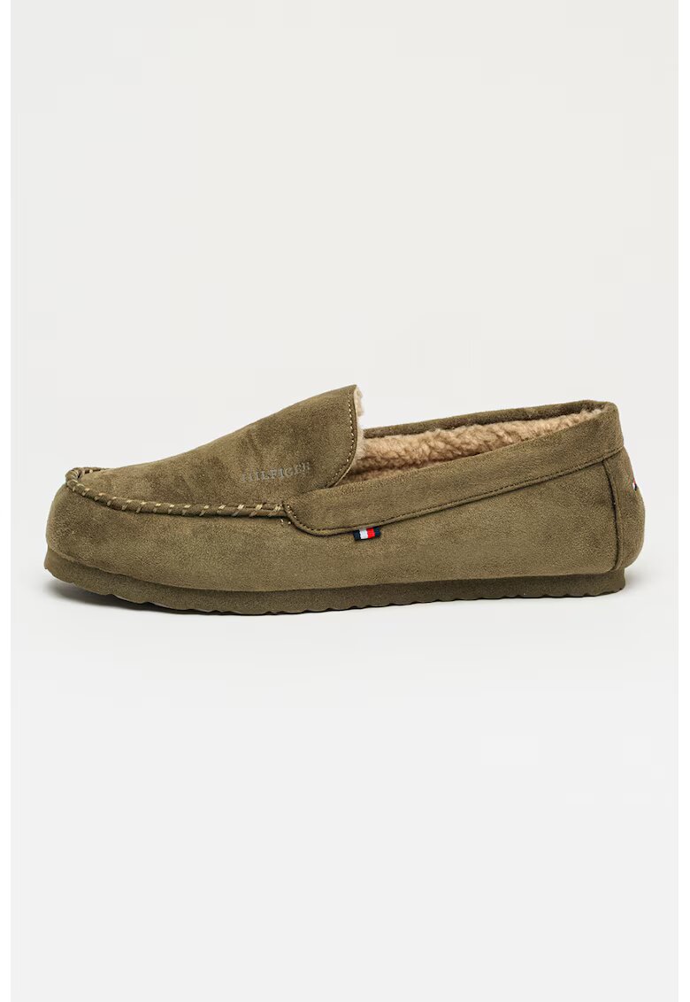 Tommy Hilfiger Papuci de casa din blana sintetica - Kaki inchis