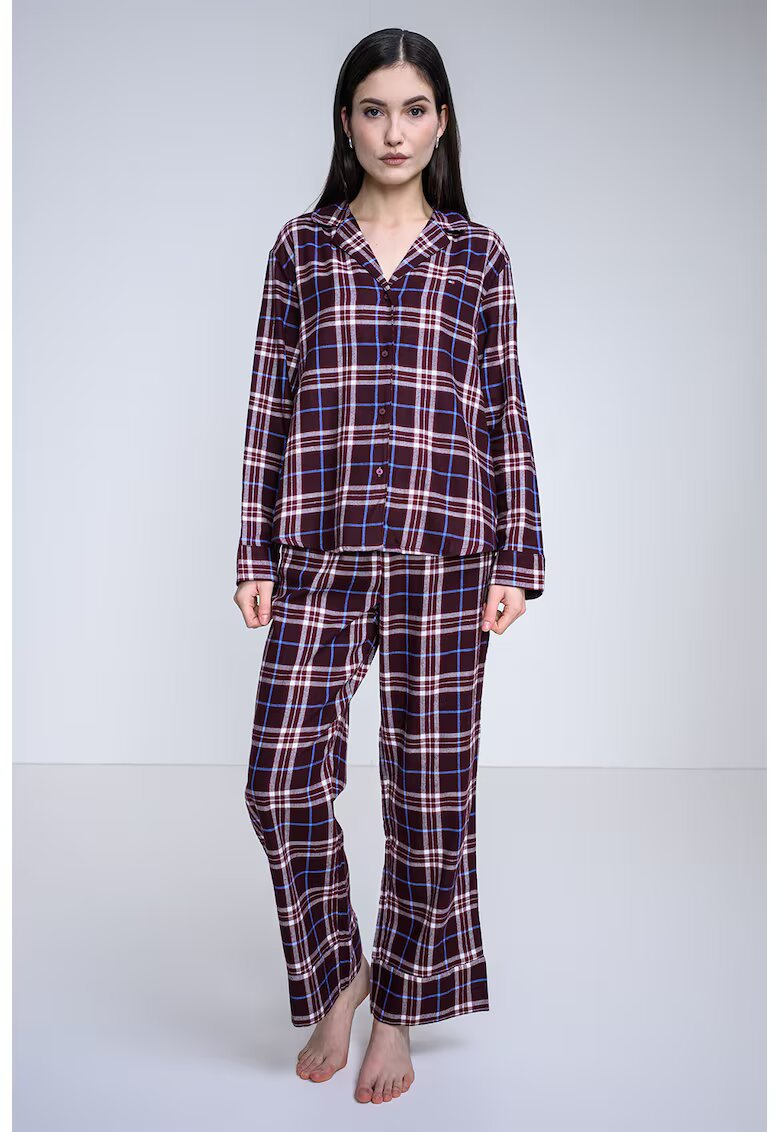 Tommy Hilfiger Pijama cu pantaloni lungi si model in carouri - Visiniu/Albastru deschis