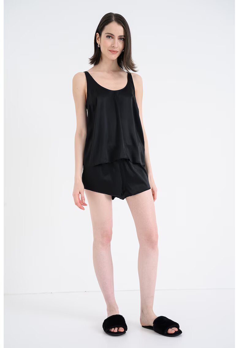 Tommy Hilfiger Pijama de matase cu model uni - Negru